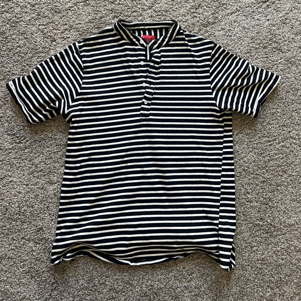 Killion striped shirt mock neck with buttons